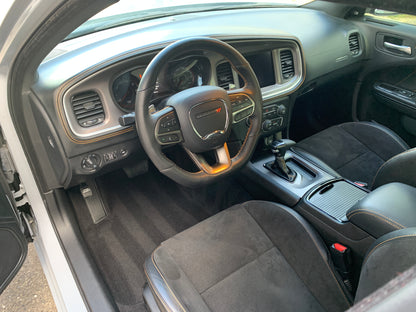 Interior of a Dodge Charger after our Platinum Package, showcasing a spotless and refreshed cabin with pristine upholstery, clean surfaces, and a polished finish.